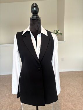 ZARA Black Longline Tailored Vest XS/S/M-Sleeveless Blazer Waistcoat